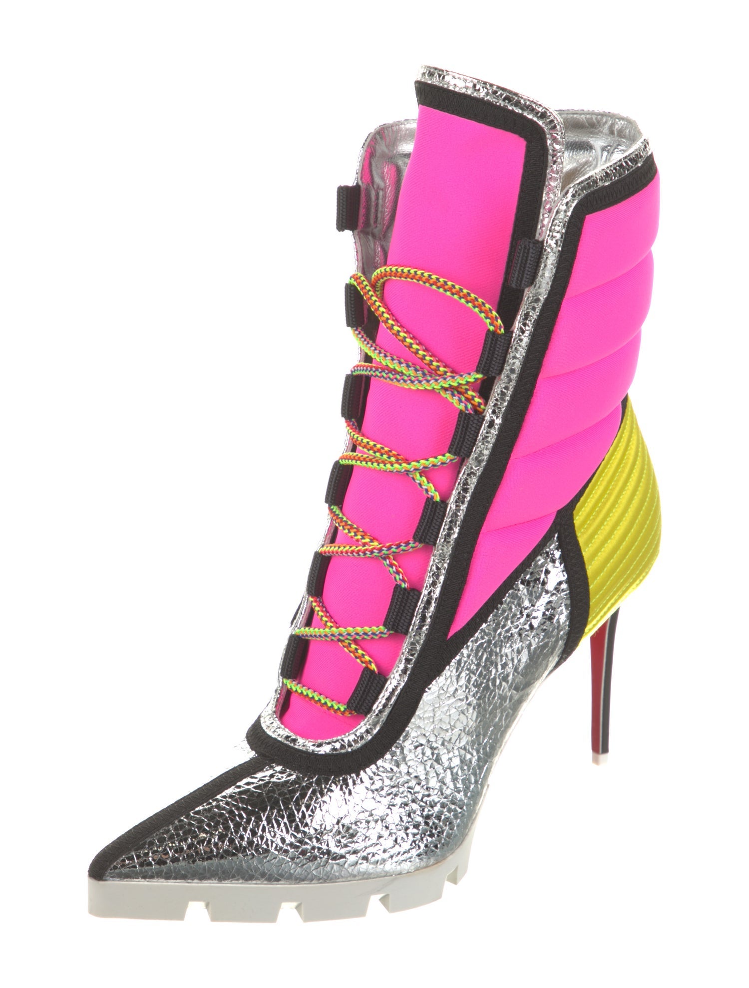 Christian Louboutin Colorblock Pattern Lace-Up Boots