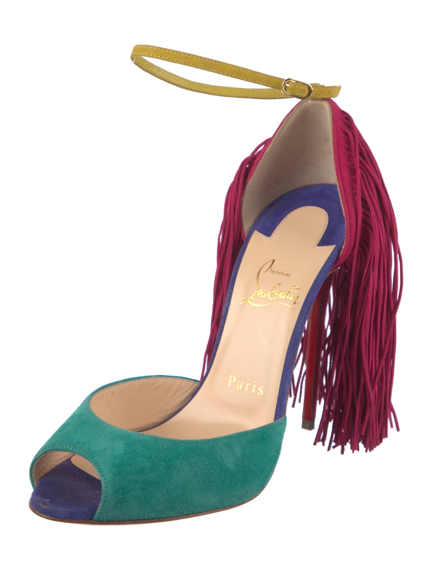 Christian Louboutin Suede Colorblock Pattern D'Orsay Pumps