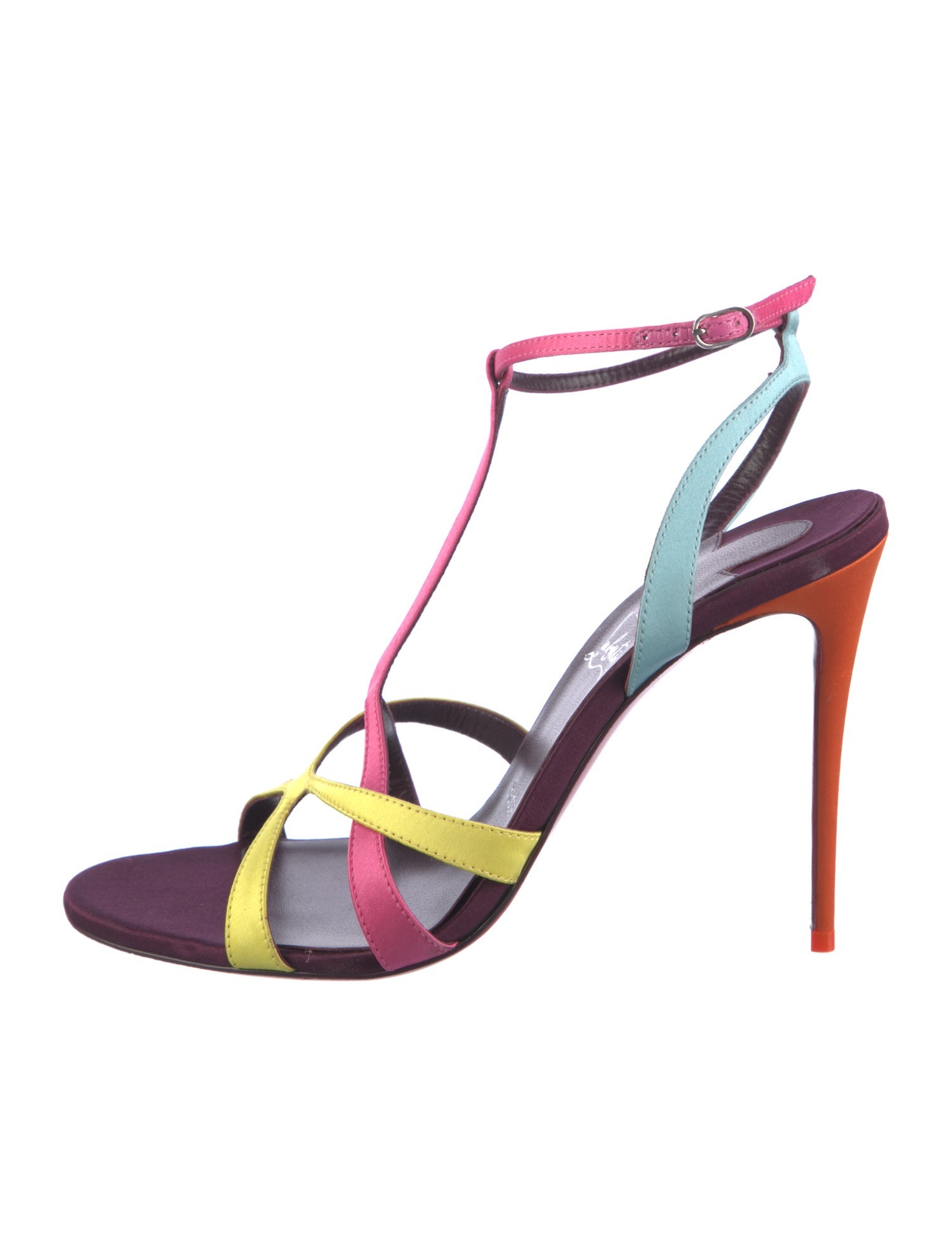 Christian Louboutin Satin Colorblock Pattern T-Strap Sandals