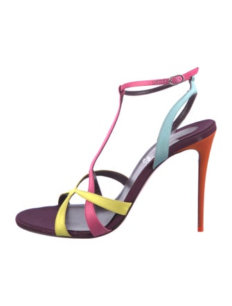 Christian Louboutin Satin Colorblock Pattern T-Strap Sandals