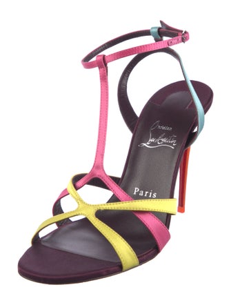 Christian Louboutin Satin Colorblock Pattern T-Strap Sandals