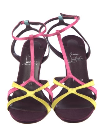 Christian Louboutin Satin Colorblock Pattern T-Strap Sandals