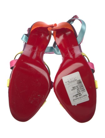 Christian Louboutin Satin Colorblock Pattern T-Strap Sandals