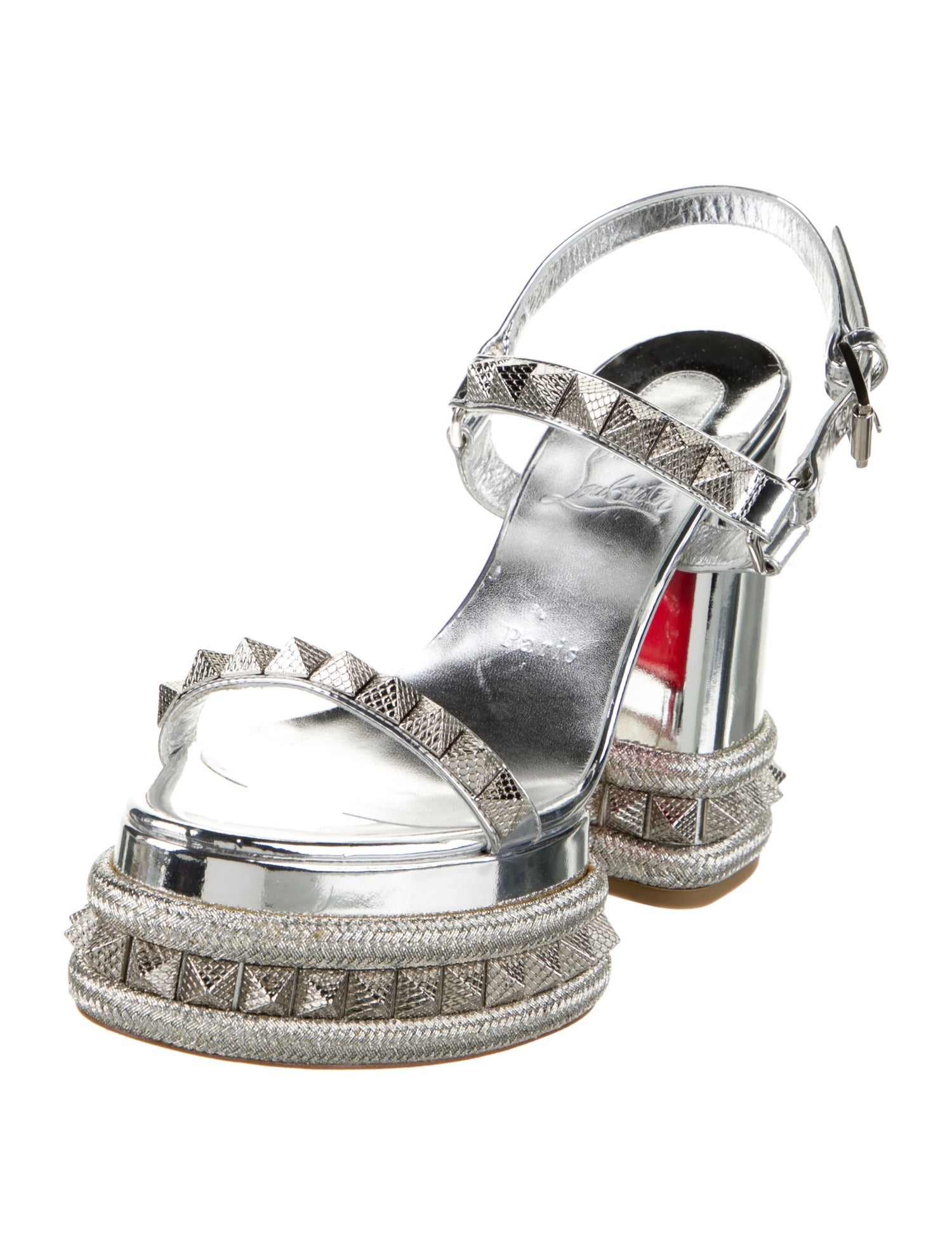 Christian Louboutin Patent Leather Studded Accents Slingback Sandals