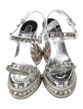 Christian Louboutin Patent Leather Studded Accents Slingback Sandals