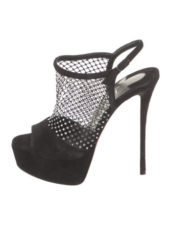 Christian Louboutin Suede Crystal Embellishments Slingback Sandals