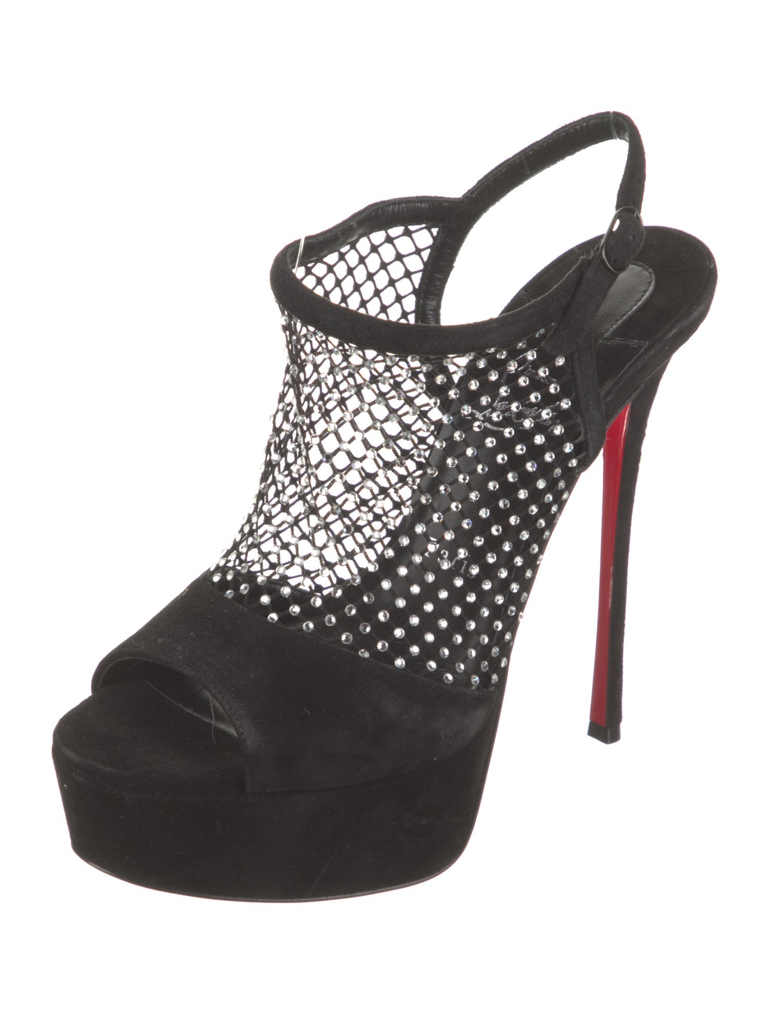 Christian Louboutin Suede Crystal Embellishments Slingback Sandals