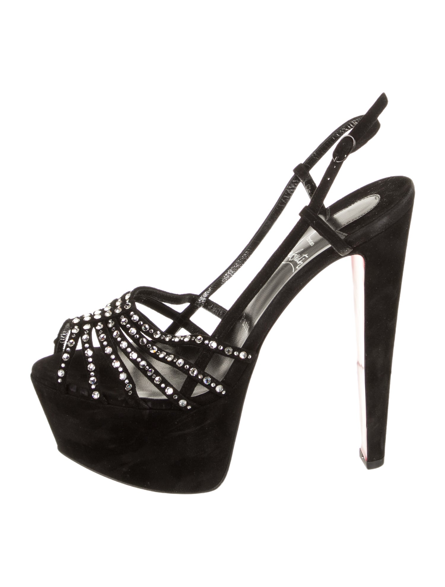 Christian Louboutin Suede Crystal Embellishments Slingback Sandals