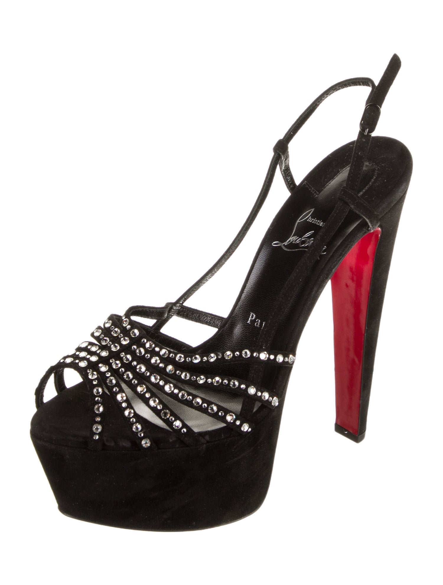 Christian Louboutin Suede Crystal Embellishments Slingback Sandals