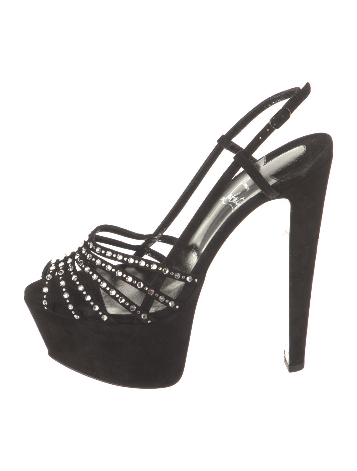 Christian Louboutin Suede Crystal Embellishments Slingback Sandals