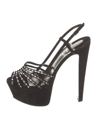 Christian Louboutin Suede Crystal Embellishments Slingback Sandals