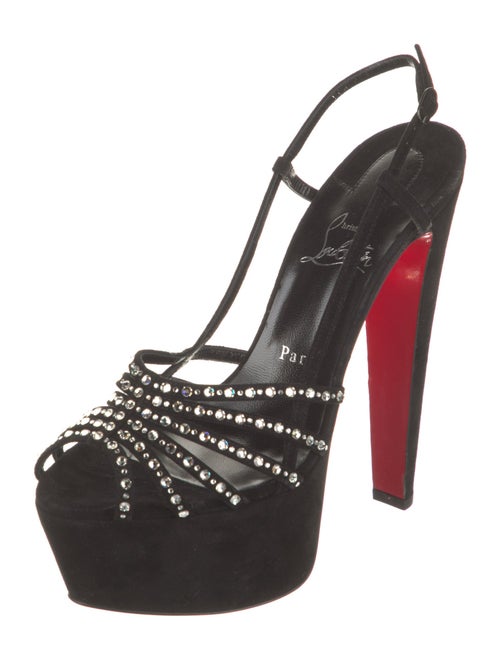 Christian Louboutin Suede Crystal Embellishments Slingback Sandals