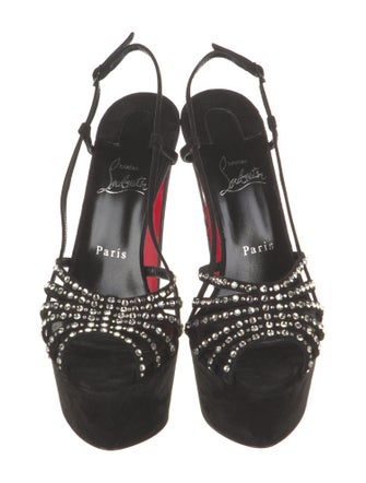 Christian Louboutin Suede Crystal Embellishments Slingback Sandals