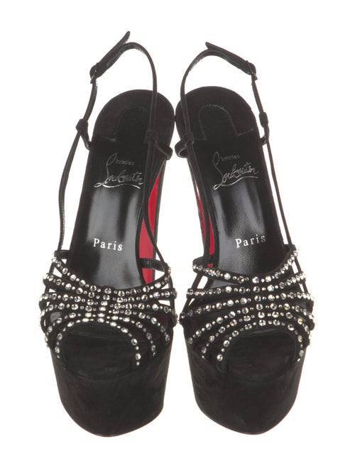 Christian Louboutin Suede Crystal Embellishments Slingback Sandals