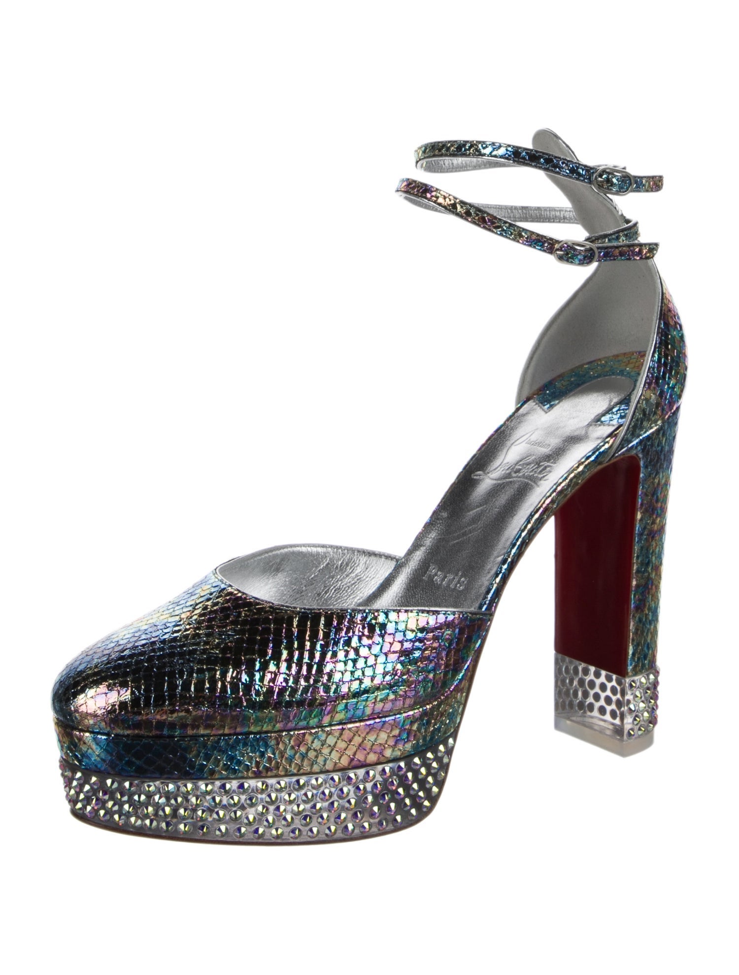 Christian Louboutin Patent Leather Crystal Embellishments D'Orsay Pumps