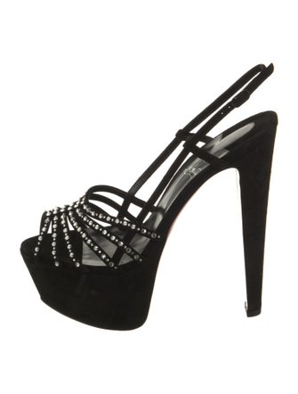 Christian Louboutin Suede Crystal Embellishments Slingback Sandals