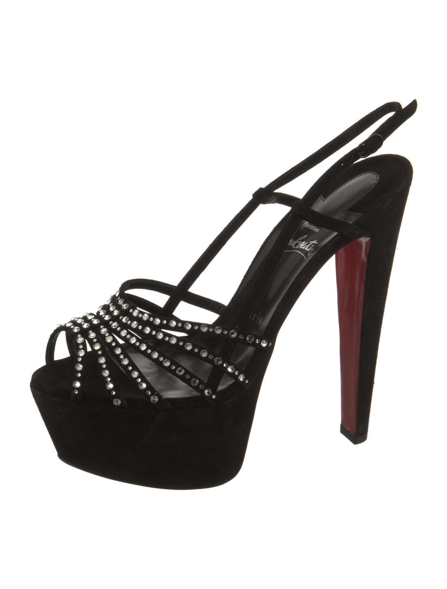 Christian Louboutin Suede Crystal Embellishments Slingback Sandals