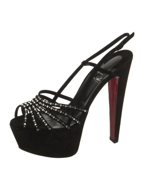 Christian Louboutin Suede Crystal Embellishments Slingback Sandals