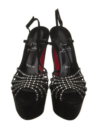 Christian Louboutin Suede Crystal Embellishments Slingback Sandals