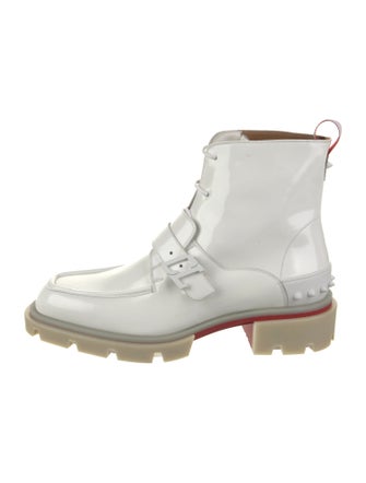 Christian Louboutin Patent Leather Studded Accents Lace-Up Boots