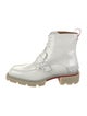 Christian Louboutin Patent Leather Studded Accents Lace-Up Boots