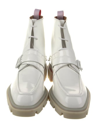 Christian Louboutin Patent Leather Studded Accents Lace-Up Boots