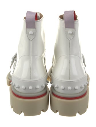 Christian Louboutin Patent Leather Studded Accents Lace-Up Boots
