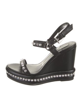 Christian Louboutin Leather Crystal Embellishments Slingback Sandals