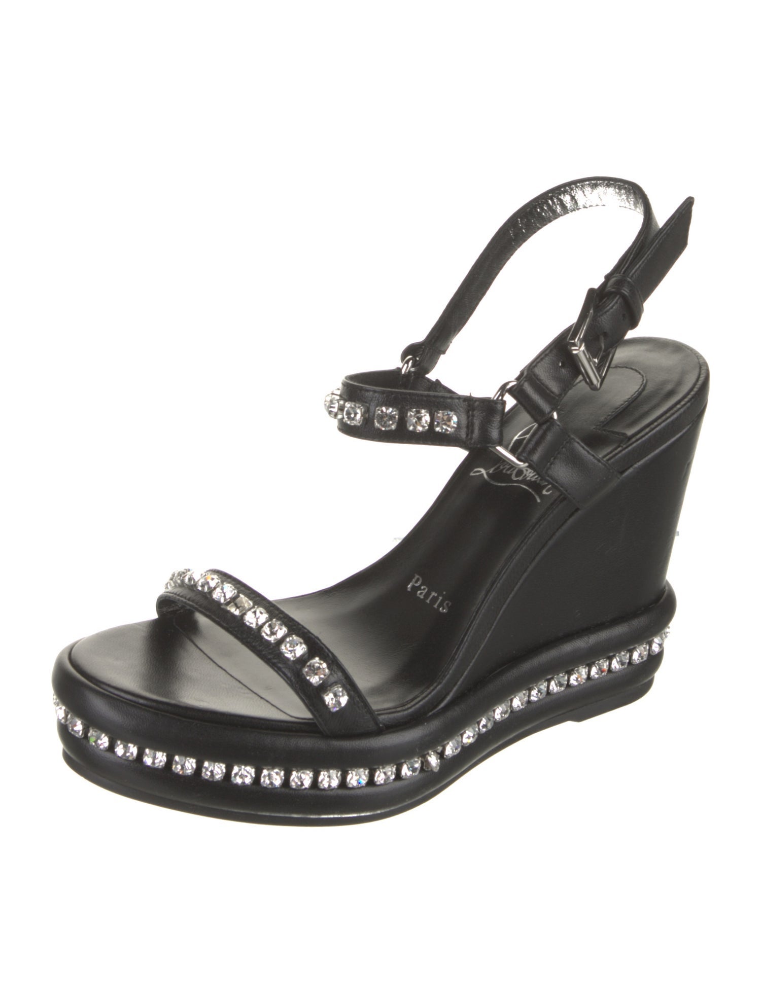 Christian Louboutin Leather Crystal Embellishments Slingback Sandals