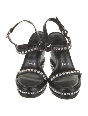 Christian Louboutin Leather Crystal Embellishments Slingback Sandals