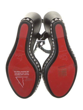 Christian Louboutin Leather Crystal Embellishments Slingback Sandals