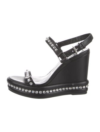 Christian Louboutin Leather Crystal Embellishments Slingback Sandals
