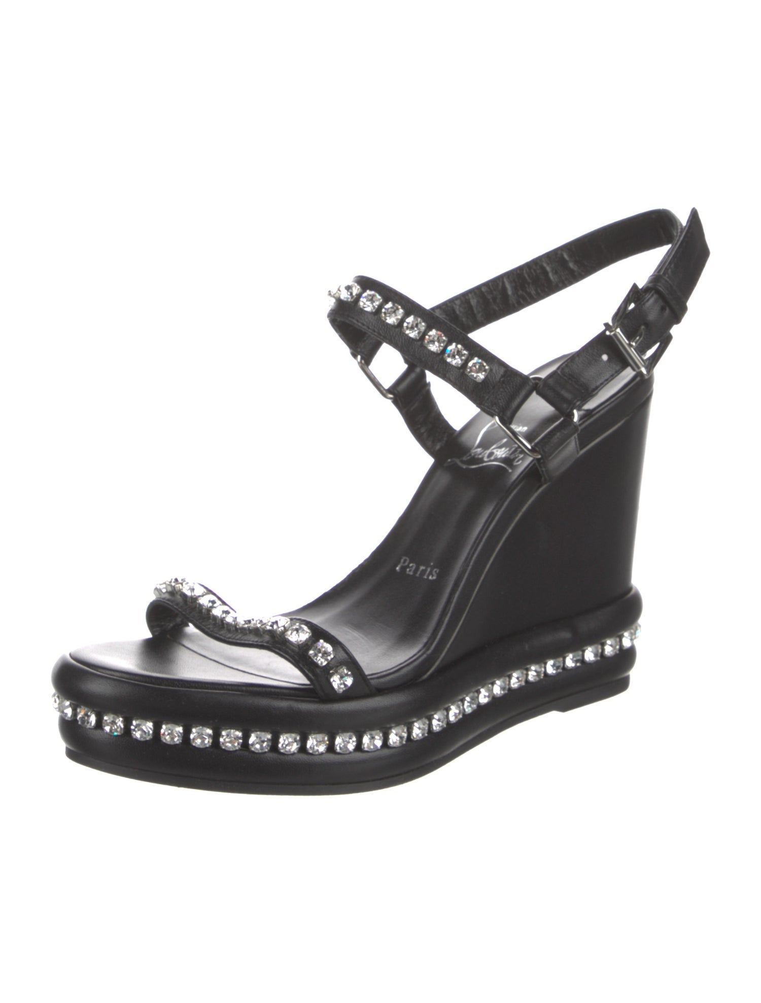 Christian Louboutin Leather Crystal Embellishments Slingback Sandals