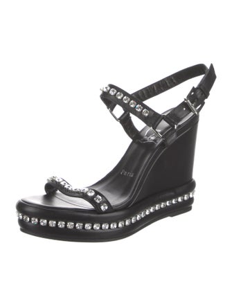 Christian Louboutin Leather Crystal Embellishments Slingback Sandals