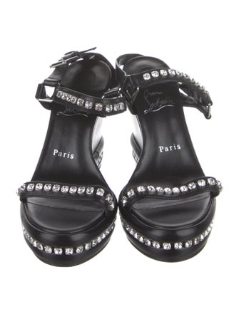Christian Louboutin Leather Crystal Embellishments Slingback Sandals