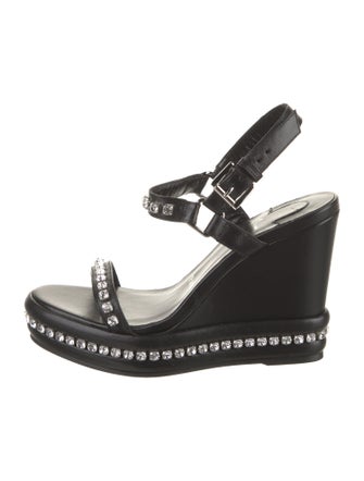 Christian Louboutin Leather Crystal Embellishments Slingback Sandals