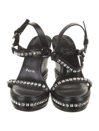 Christian Louboutin Leather Crystal Embellishments Slingback Sandals