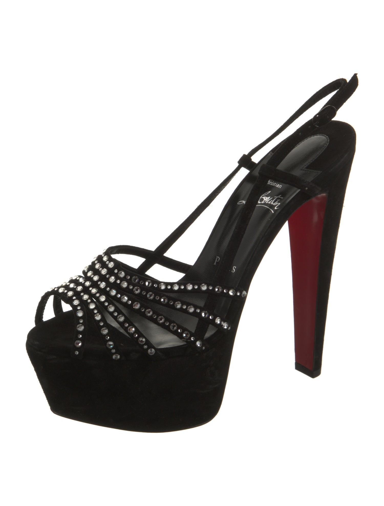 Christian Louboutin Suede Crystal Embellishments Slingback Sandals