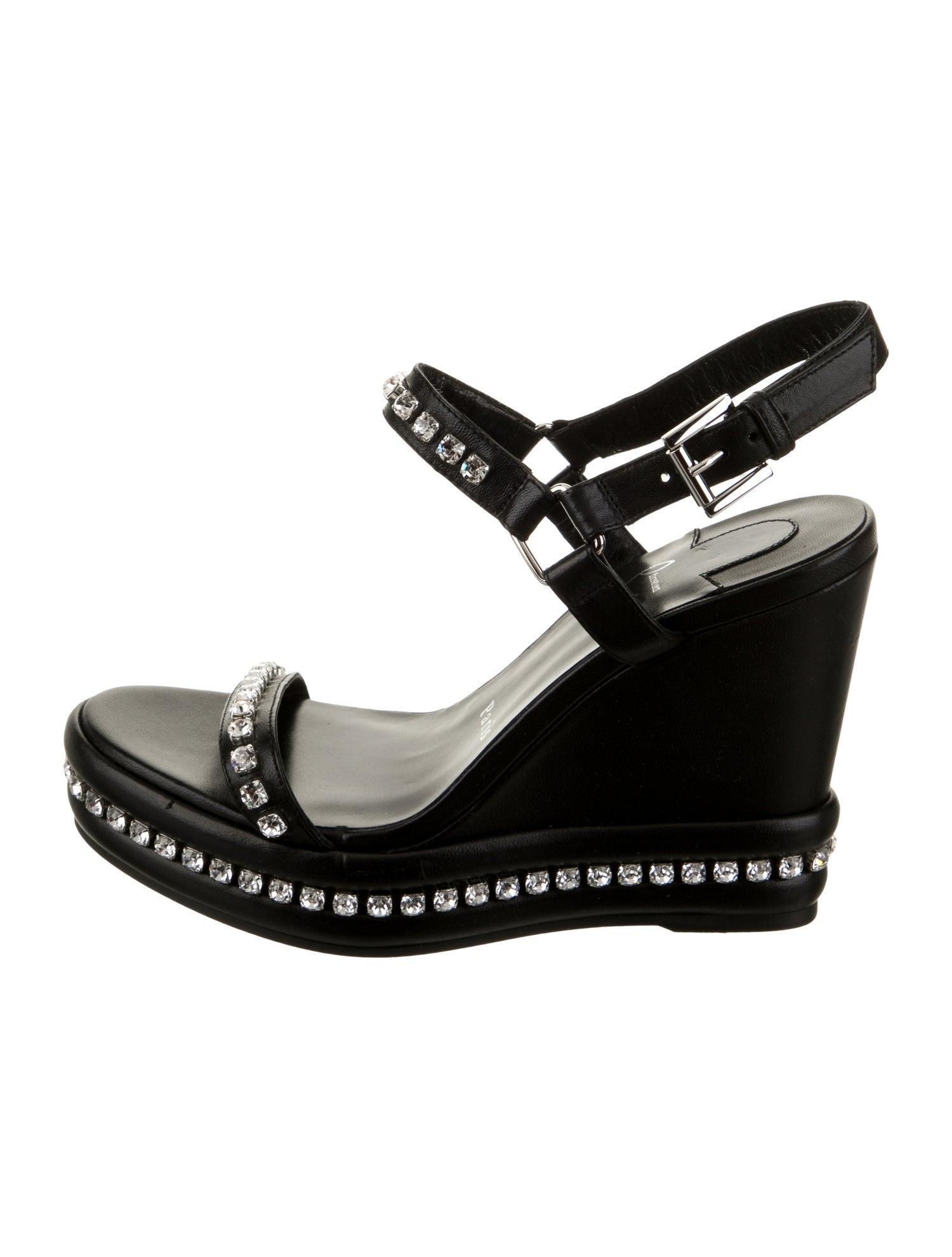 Christian Louboutin Leather Crystal Embellishments Slingback Sandals