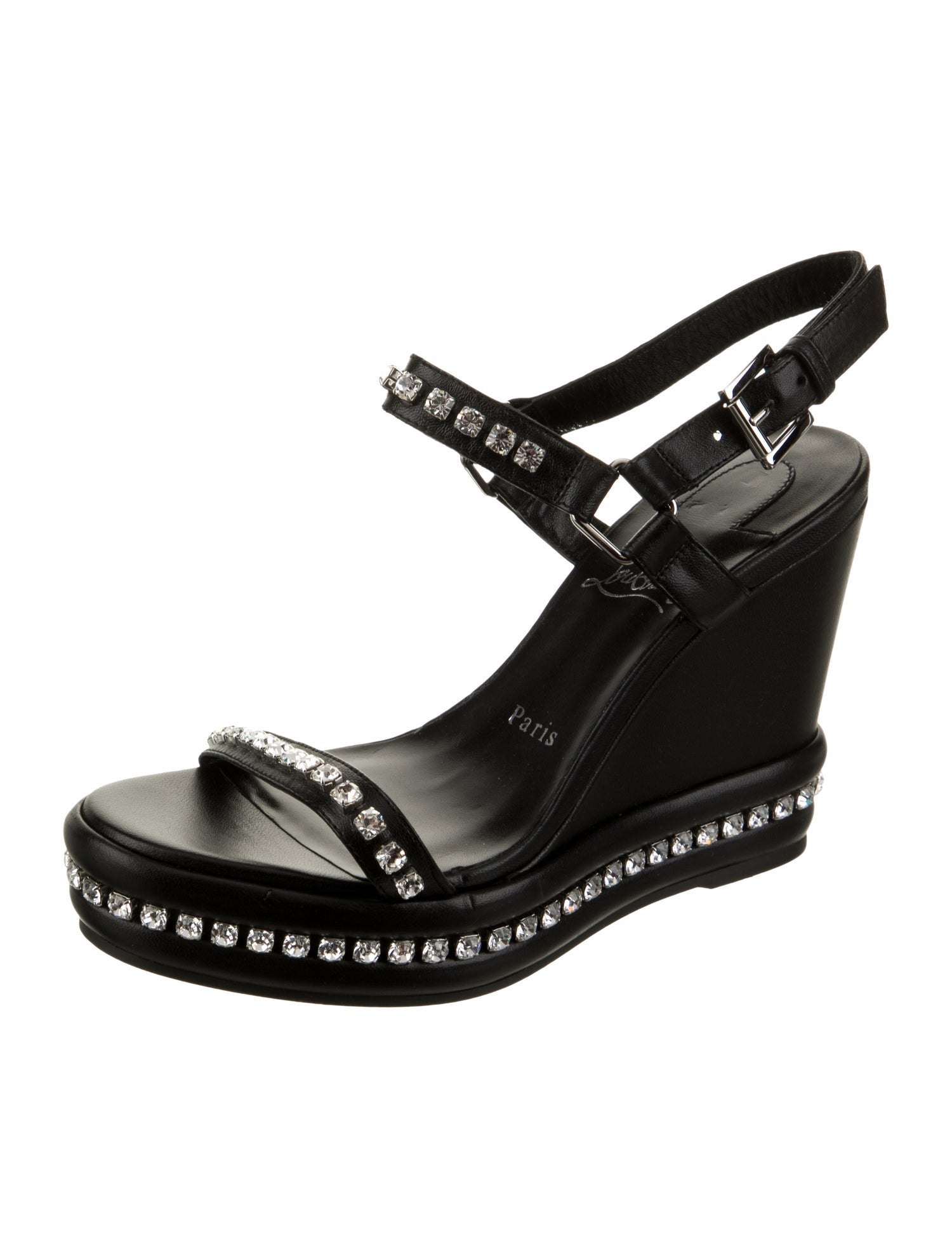 Christian Louboutin Leather Crystal Embellishments Slingback Sandals