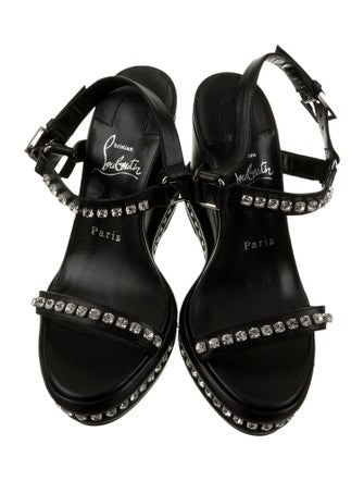 Christian Louboutin Leather Crystal Embellishments Slingback Sandals