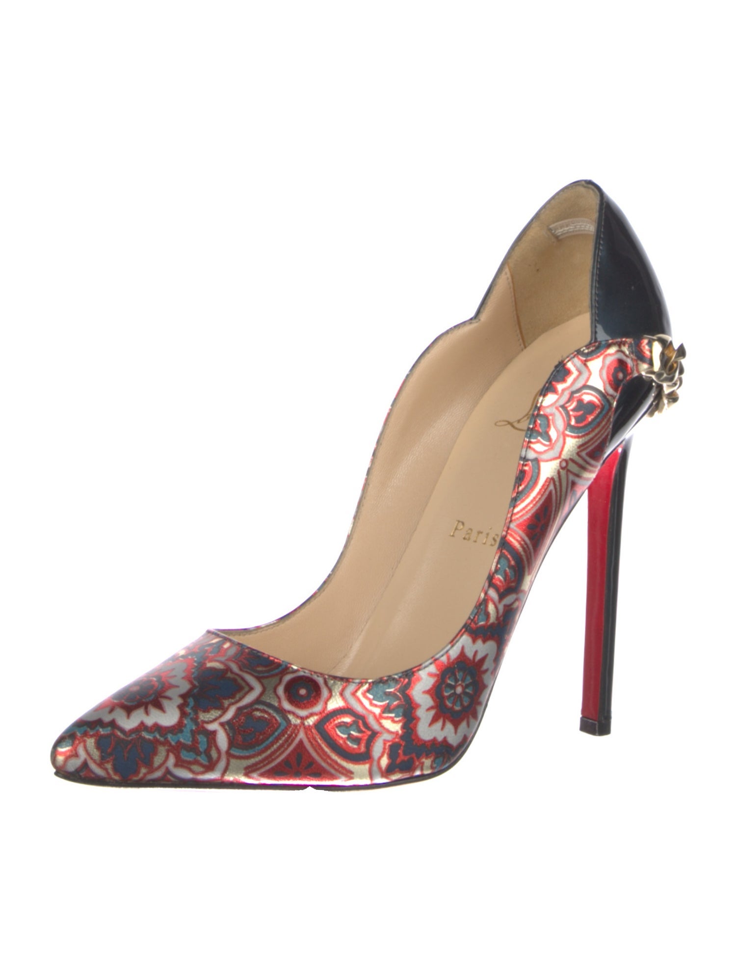 Christian Louboutin Leather Floral Print Slingback Pumps