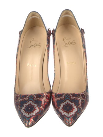 Christian Louboutin Leather Floral Print Slingback Pumps