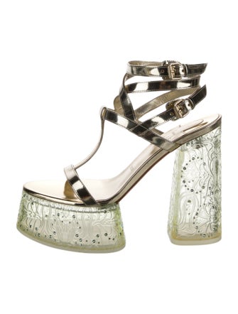 Christian Louboutin Patent Leather Crystal Embellishments T-Strap Sandals