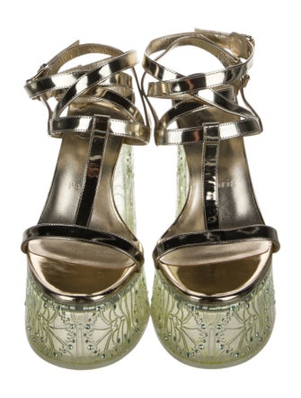 Christian Louboutin Patent Leather Crystal Embellishments T-Strap Sandals