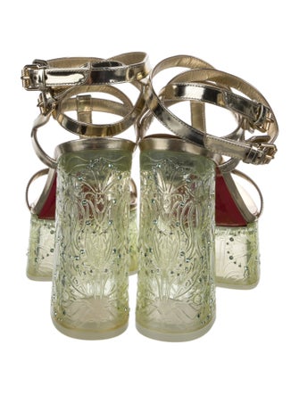 Christian Louboutin Patent Leather Crystal Embellishments T-Strap Sandals