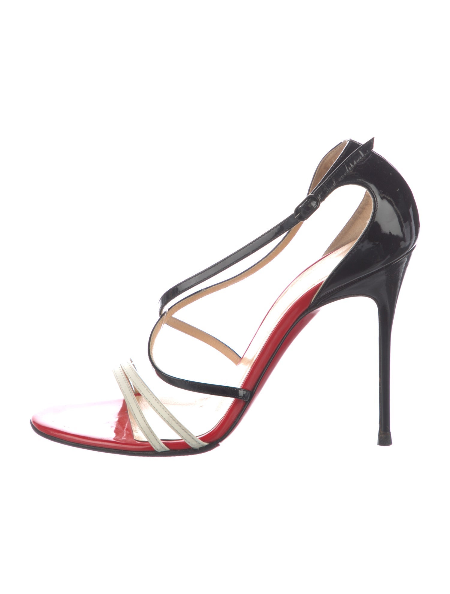 Christian Louboutin Patent Leather Colorblock Pattern Slingback Sandals