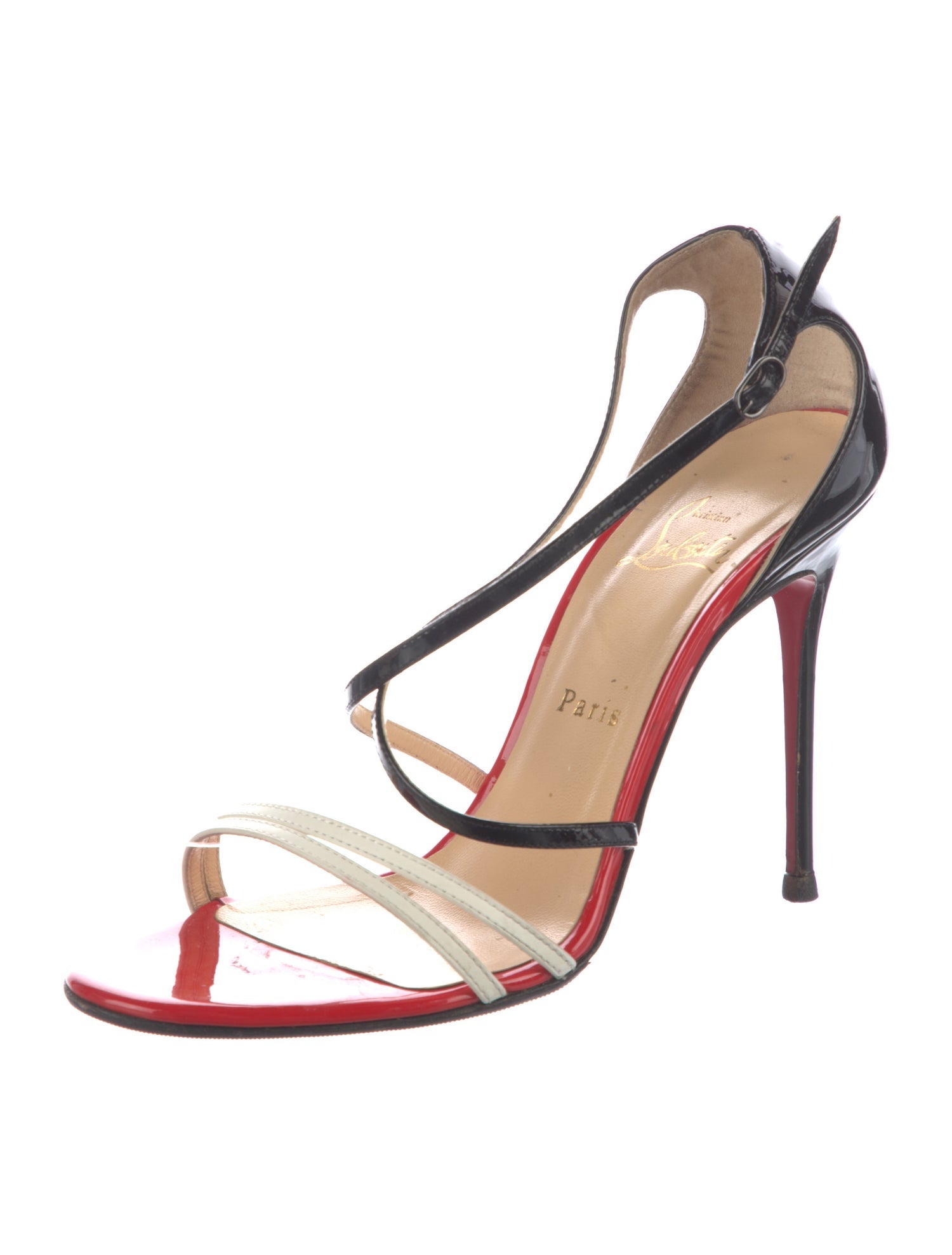 Christian Louboutin Patent Leather Colorblock Pattern Slingback Sandals
