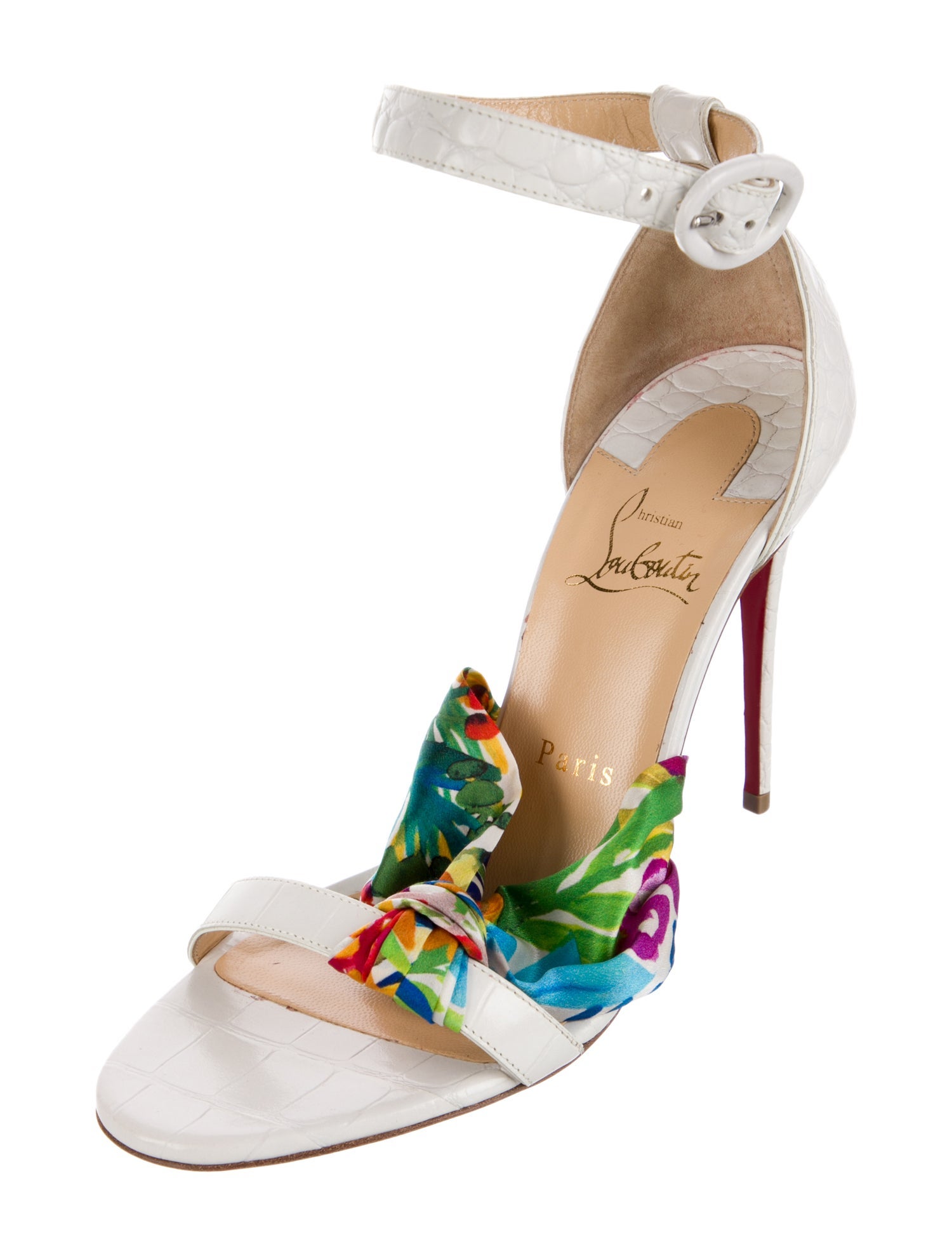 Christian Louboutin Embossed Leather Floral Print Sandals