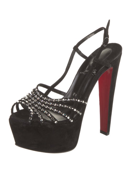 Christian Louboutin Suede Crystal Embellishments Slingback Sandals